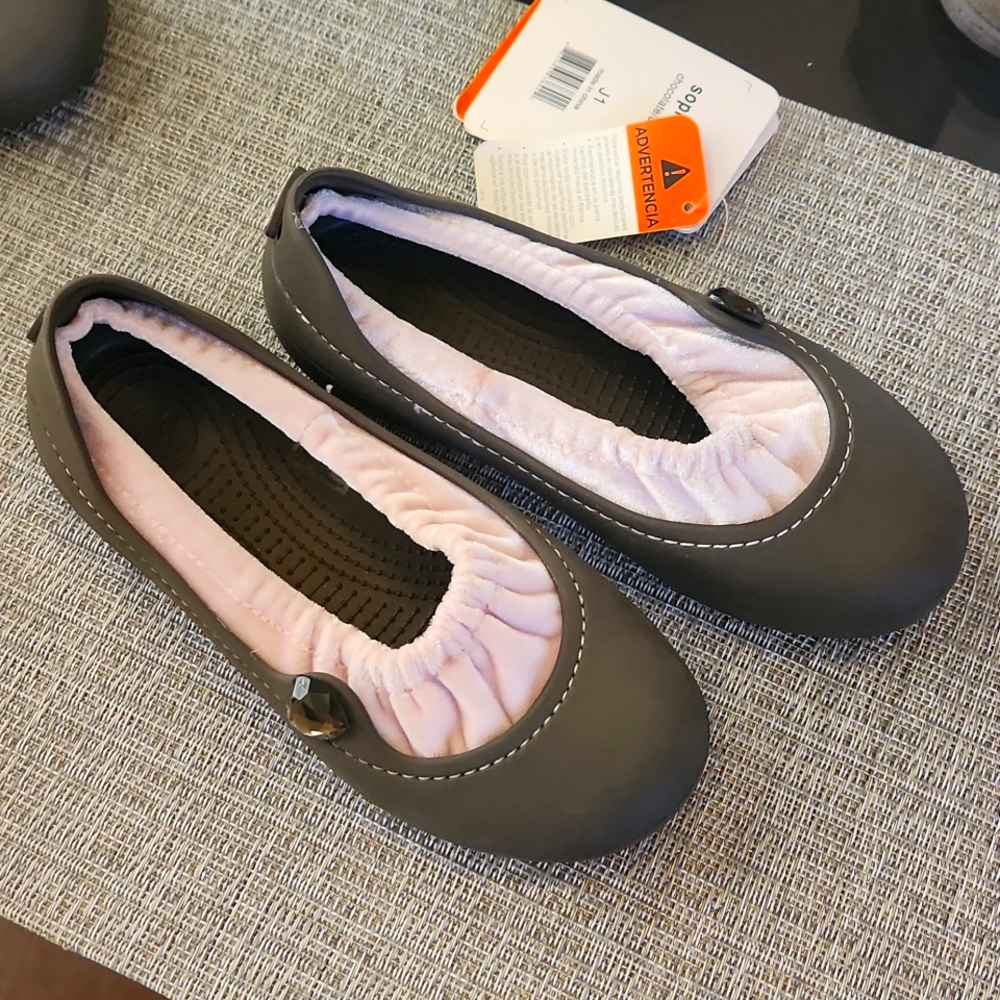 Crocs Sophia  Ballerina Girls Shoes Brown Pink J1